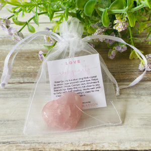 Love Heart Shaped Rose Quartz Crystal Mini Gift Set