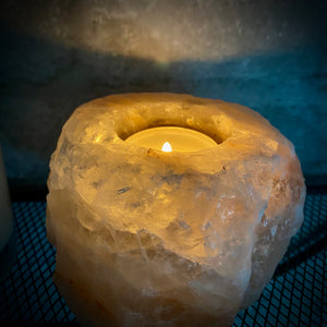 Himalayan Salt, Tealight Candle Holder with Handmade 100% Soy Wax Tea Light